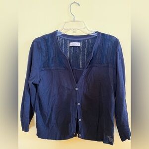 Abercrombie & Fitch Navy Lace-Yoke Cardigan chiffon L